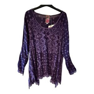 JOHNNY WAS Jossimar deep purple fully embroidered flowy tunic, XL